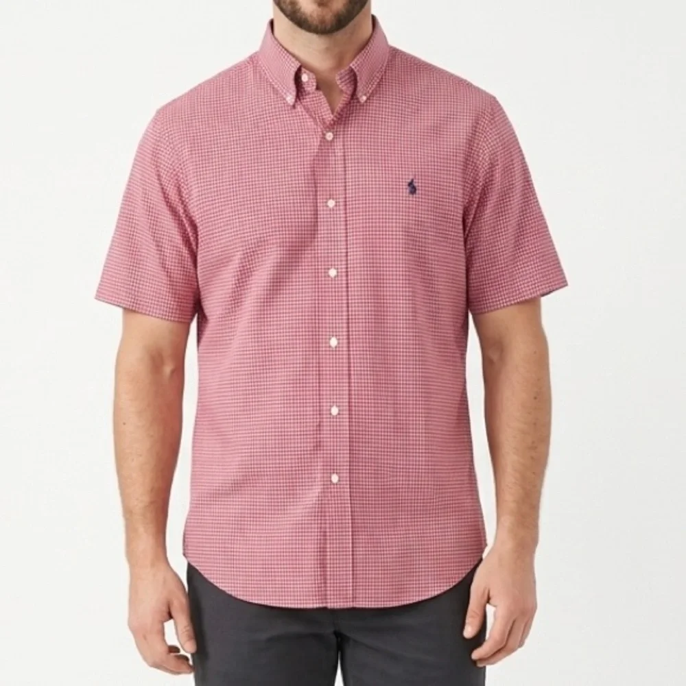 Ralph Lauren Sport Button Down Shirt Red Check‎ Plaid Short Sleeve Size L